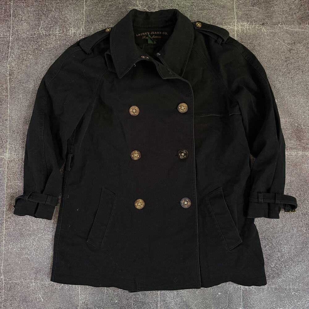 Women's Vintage Lauren Ralph Lauren Double Breasted Black Crepe Blazer Jacket L